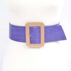 BNWT Croc Embossed Faux Leather Oversize Gold Buckle Wide Belt Fashion Belt